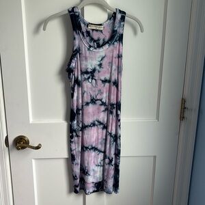 Electric & Rose Tie Dye Bodycon Ribbed Dress - size: S - color: blue/purple/pink